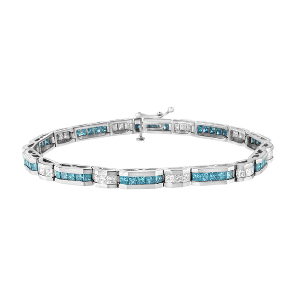 14K White Gold 6 1/3 Cttw White and Treated Blue Diamond Tennis Bracelet (H-I Color, SI1-SI2 Clarity) - 7.25"