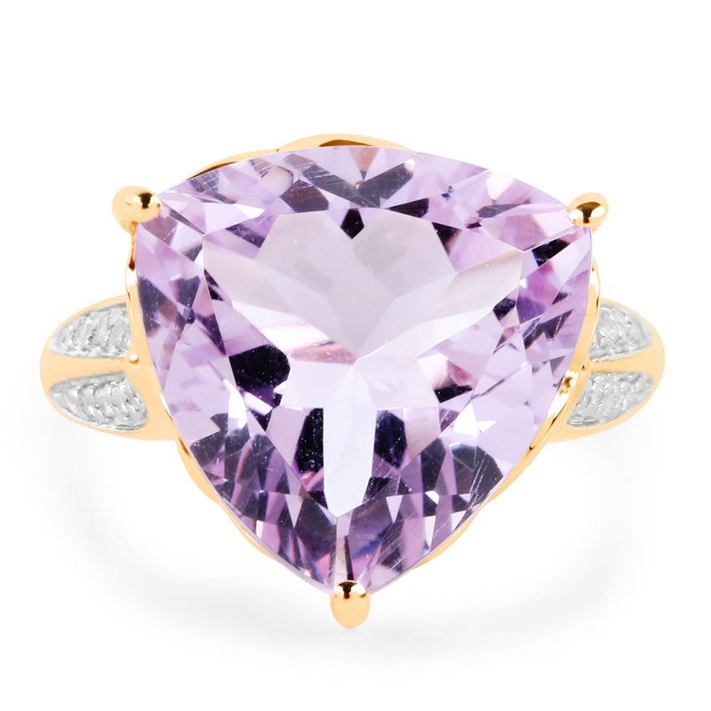 14K Yellow Gold Plated 10.44 Carat Genuine Pink Amethyst and White Topaz .925 Sterling Silver Ring