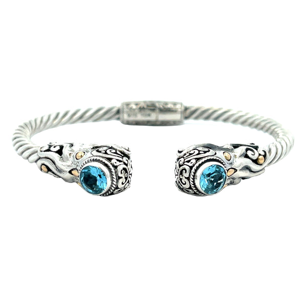 Blue Topaz Cuff Bracelet Sterling Silver 18KT Gold