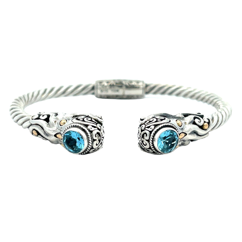 Blue Topaz Cuff Bracelet Sterling Silver 18KT Gold