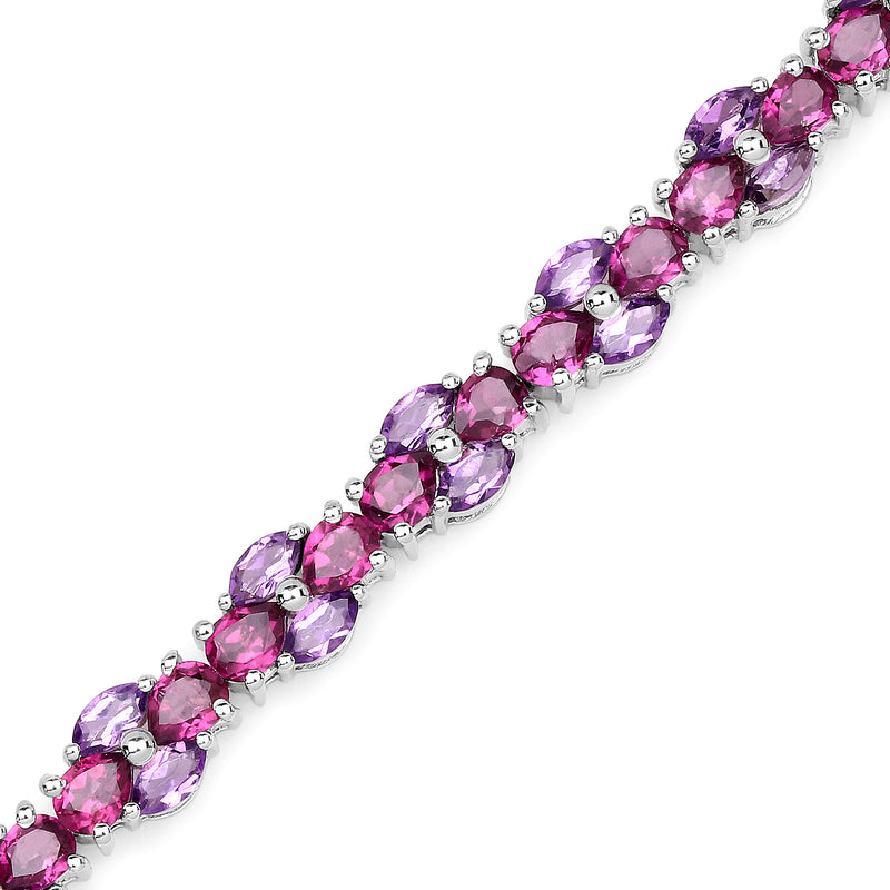 11.34 Carat Genuine Amethyst and Rhodolite .925 Sterling Silver Bracelet