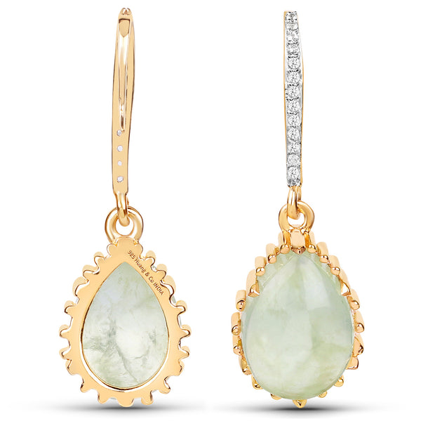 18K Yellow Gold Plated 9.81 Carat Genuine Prehnite and White Topaz .925 Sterling Silver Earrings