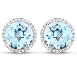 7.78 Carat Genuine Blue Topaz and White Topaz .925 Sterling Silver Earrings