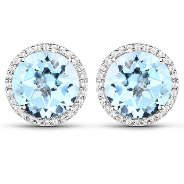 7.78 Carat Genuine Blue Topaz and White Topaz .925 Sterling Silver Earrings