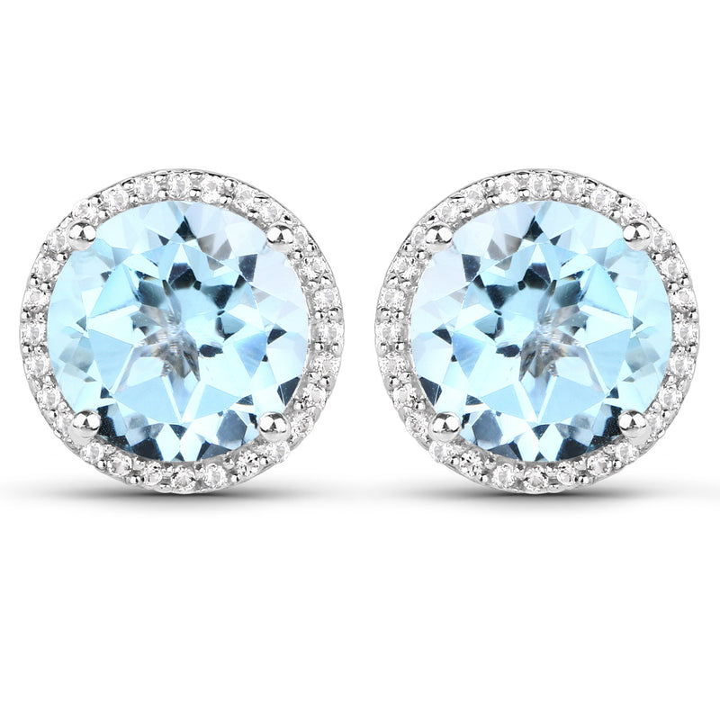 7.78 Carat Genuine Blue Topaz and White Topaz .925 Sterling Silver Earrings