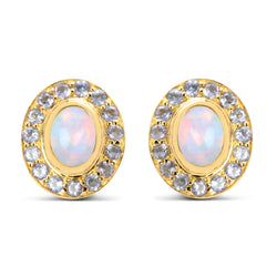 14K Yellow Gold Plated 2.01 Carat Genuine Ethiopian Opal and Tanzanite .925 Sterling Silver Earrings