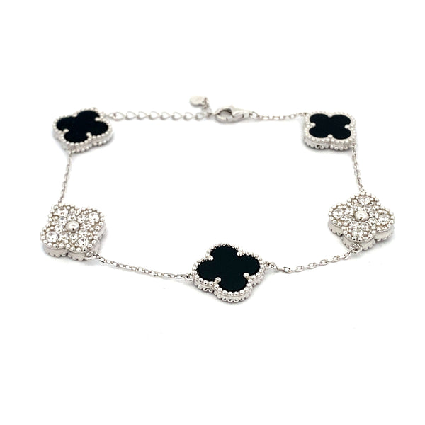 Genuine Onyx Cubic Zirconia Bracelet Sterling Silver