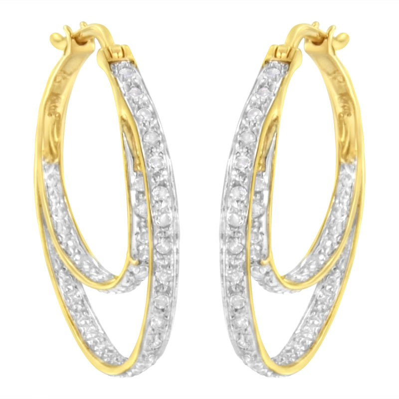 10K Yellow Gold 1/4 cttw Diamond Double Hoop Earrings (I-J Clarity, I2-I3 Color)