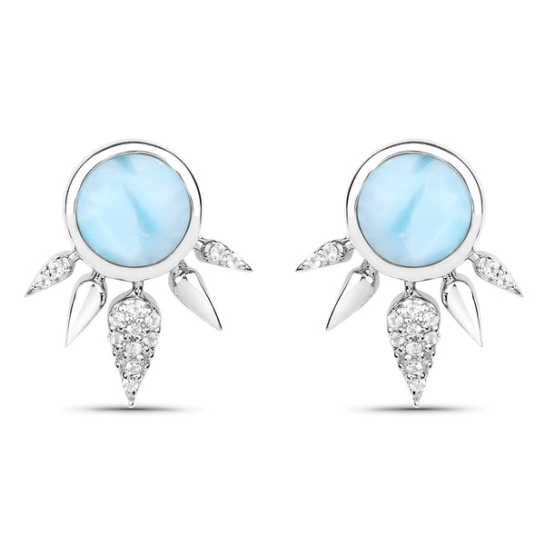 3.21 Carat Genuine Larimar and White Topaz .925 Sterling Silver Earrings