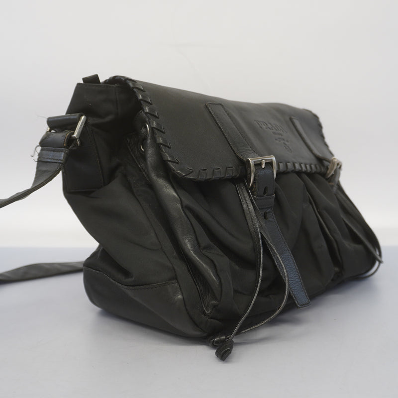 Auth Prada Shoulder Bag Womens NylonLeather Shoulder Bag Black