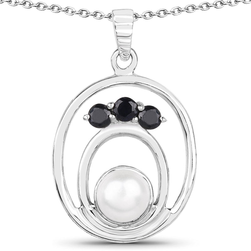 2.31 Carat Genuine Blue Sapphire and Pearl .925 Sterling Silver Pendant