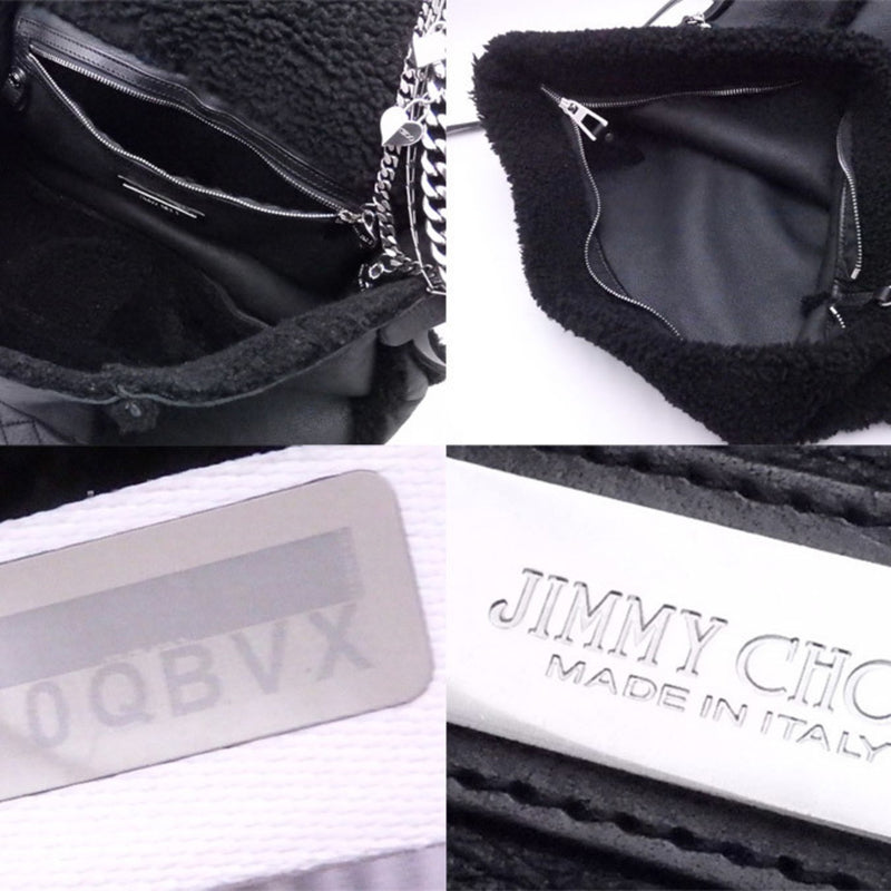 Jimmy Choo Shoulder Bag Biker Black Mouton Fur Ladies