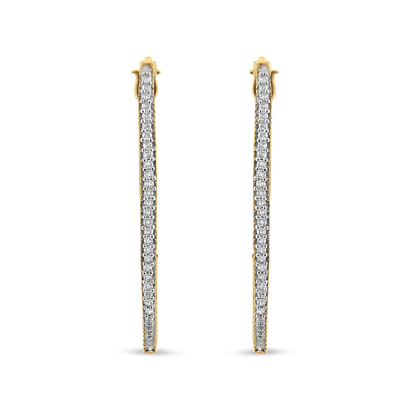 10K Yellow Gold 1/2 Cttw Prong Set Round-Cut Diamond Modern Hoop Earrings (I-J Color, SI1-SI2 Clarity)