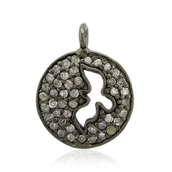 Bird Disc Charm Pave Diamond 925 Sterling Silver Pendant Jewelry For Gift