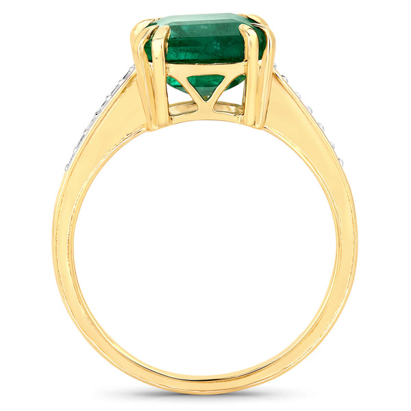 2.93 Carat Genuine Zambian Emerald and White Diamond 14K Yellow Gold Ring