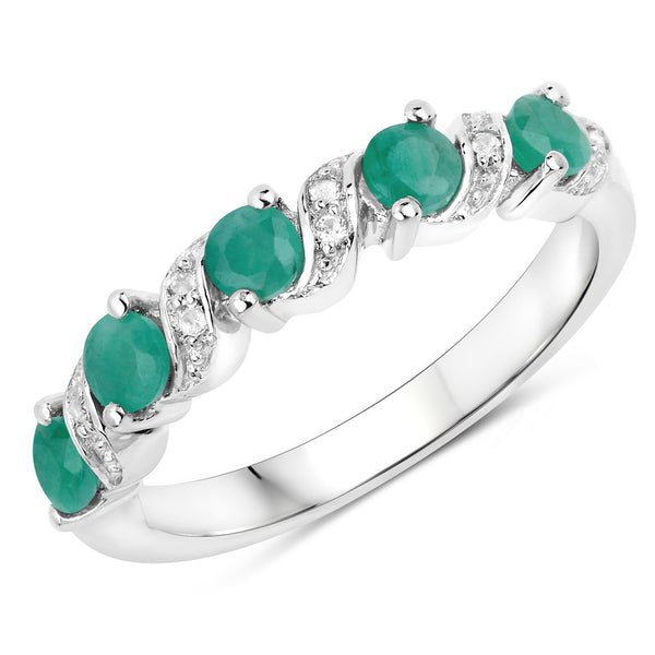 0.54 Carat Genuine Emerald and White Topaz .925 Sterling Silver Ring