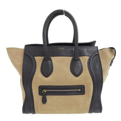 Celine Luggage Mini Shopper Handbag Velor Leather Beige Black