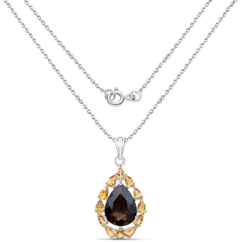 9.44 Carat Genuine Smoky Quartz and Citrine .925 Sterling Silver Pendant