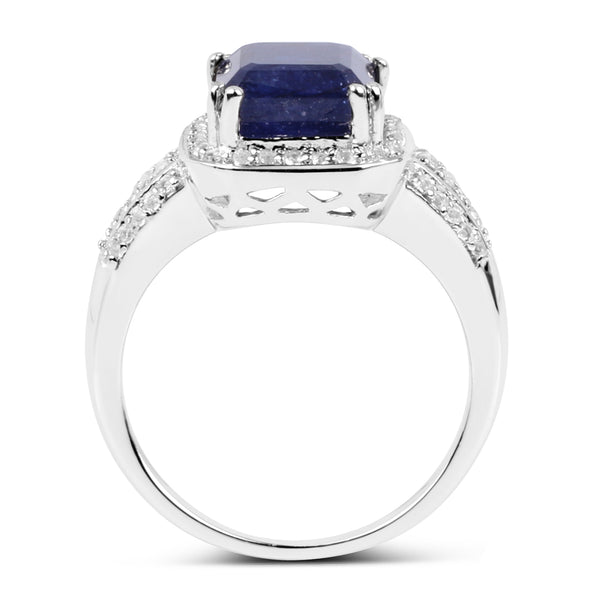 4.80 Carat Glass Filled Sapphire and White Topaz .925 Sterling Silver Ring