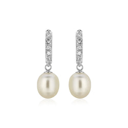 Sterling Silver Earrings with Freshwater Pearls and Cubic Zirconias