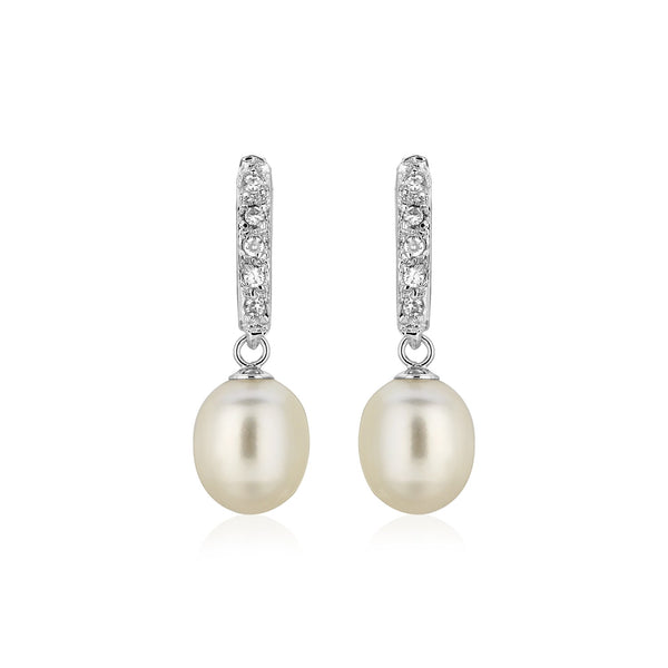 Sterling Silver Earrings with Freshwater Pearls and Cubic Zirconias