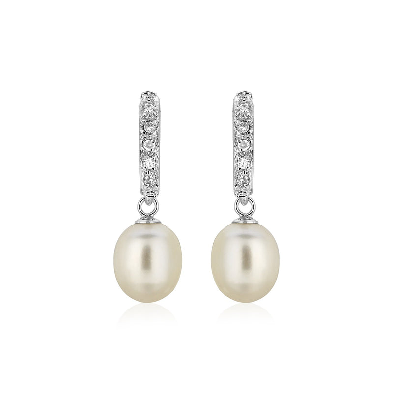 Sterling Silver Earrings with Freshwater Pearls and Cubic Zirconias