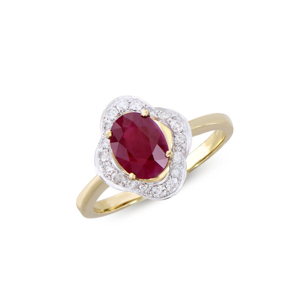 1.80 CTS CERTIFIED DIAMONDS & AFRICAN RUBY 14 K YELLOW GOLD DESIGNER RING SIZE 7.5