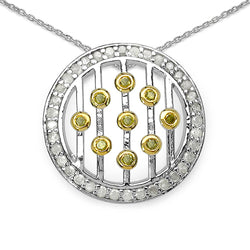 0.50 Carat Genuine White Diamond and Yellow Diamond .925 Sterling Silver Pendant