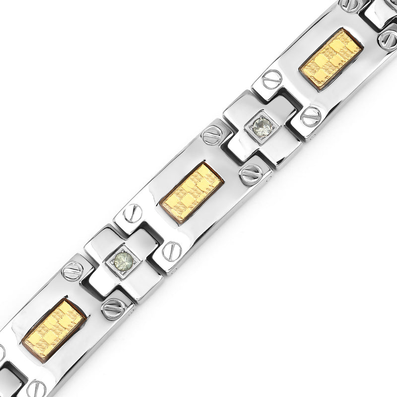 Titanium Men's Bracelet, Mens Titanium Bracelet with Gold Plated Steel Inlay, 0.56ctw. Natural Green Sapphire Rounds