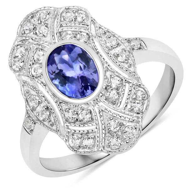 1.17 Carat Genuine Tanzanite and White Topaz .925 Sterling Silver Ring