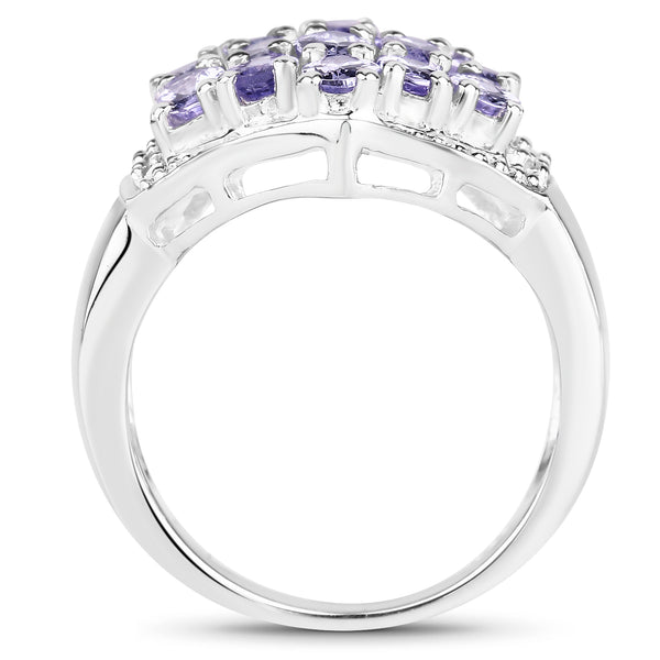 2.41 Carat Genuine Tanzanite and White Topaz .925 Sterling Silver Ring