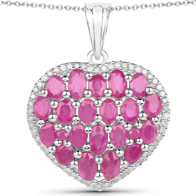 5.00 Carat Genuine Ruby and White Diamond .925 Sterling Silver Pendant