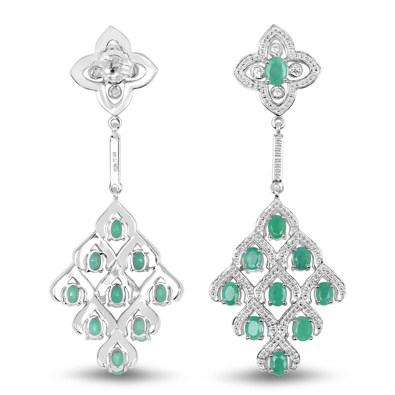 3.22 Carat Genuine Emerald & White Topaz .925 Sterling Silver Earrings