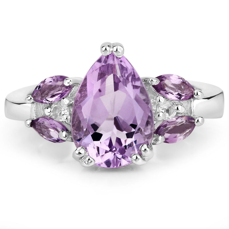 "3.20 Carat Genuine Pink Amethyst, Amethyst and White Topaz .925 Sterling Silver Ring