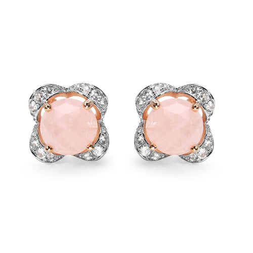 14K Rose Gold Plated 7.76 Carat Genuine Morganite & White Topaz .925 Sterling Silver Earrings