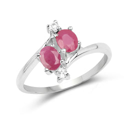 0.84 Carat Genuine Ruby and White Topaz .925 Sterling Silver Ring