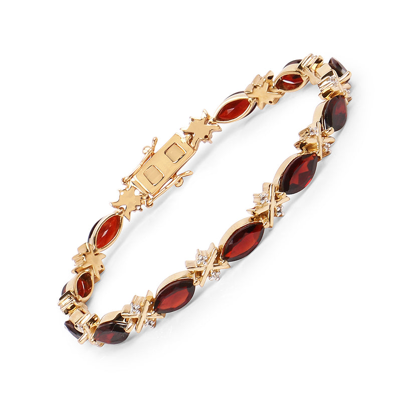 14K Yellow Gold Plated 14.76 Carat Genuine Garnet & White Topaz .925 Sterling Silver Bracelet