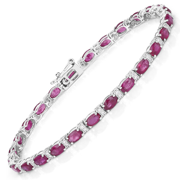 6.77 Carat Genuine Ruby and White Diamond 14K White Gold Bracelet