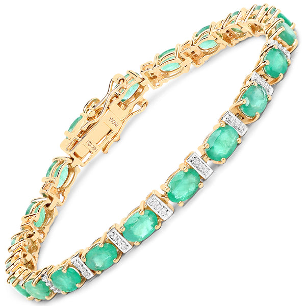 9.43 Carat Genuine Zambian Emerald and White Diamond 14K Yellow Gold Bracelet