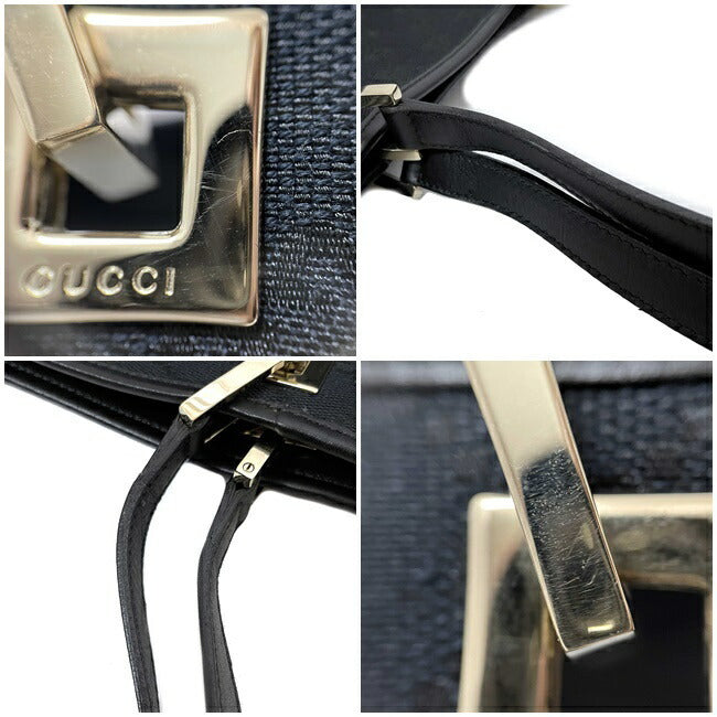 Gucci Tote Bag Black Gold 002 1098 Canvas Leather GUCCI GG Handbag Womens