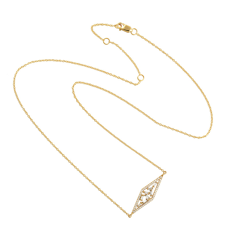 18k Yellow Gold Baguette Diamond Designer Chain Necklace Pendant Jewelry