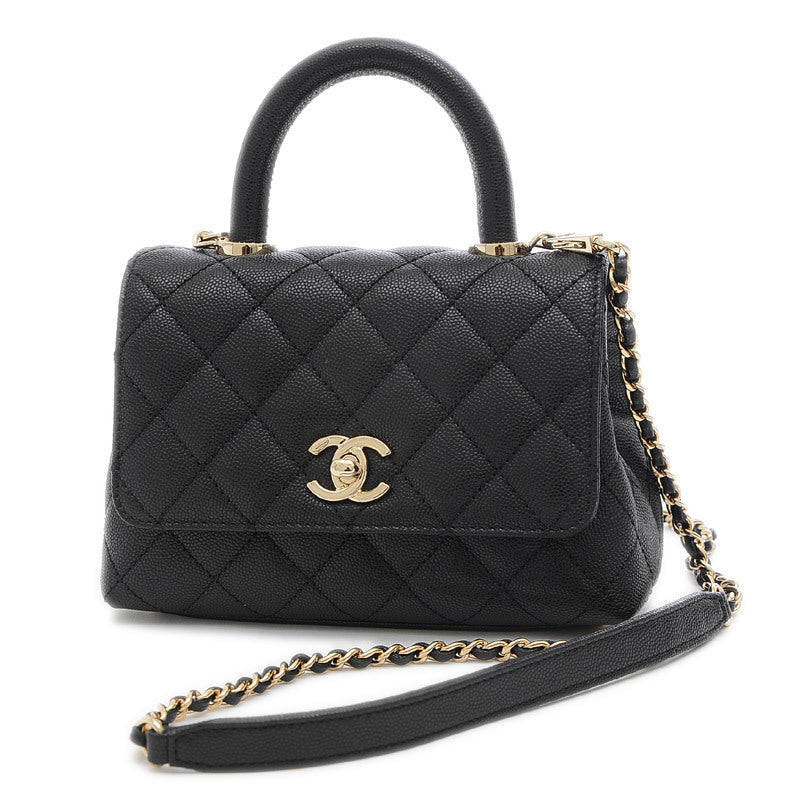 Chanel Coco Handle XXS 2WAY Handbag Caviar Skin Black AS2215