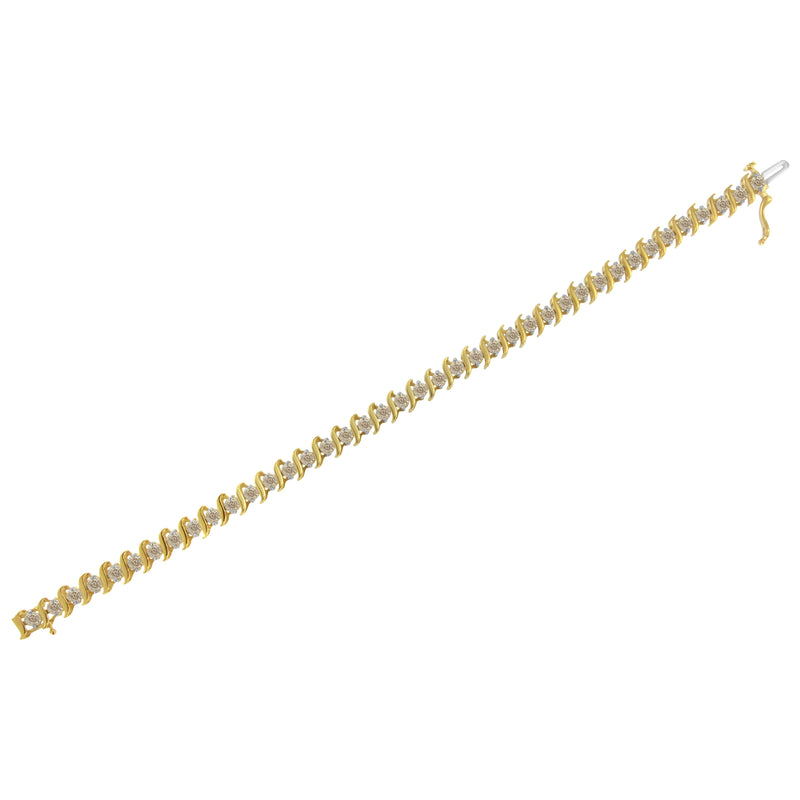 14K Yellow Gold Plated .925 Sterling Silver 4.00 cttw Prong-Set Round-Cut Diamond S-Curve Link Bracelet (K-L color, I2-I3 clarity) - 7.25"