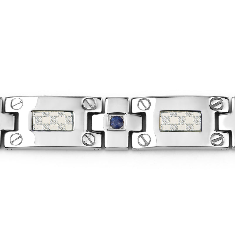 Titanium Men's Bracelet, Mens Titanium Bracelet with Silver Plated Steel Inlay, 0.56ctw. Natural Blue Sapphire Rounds