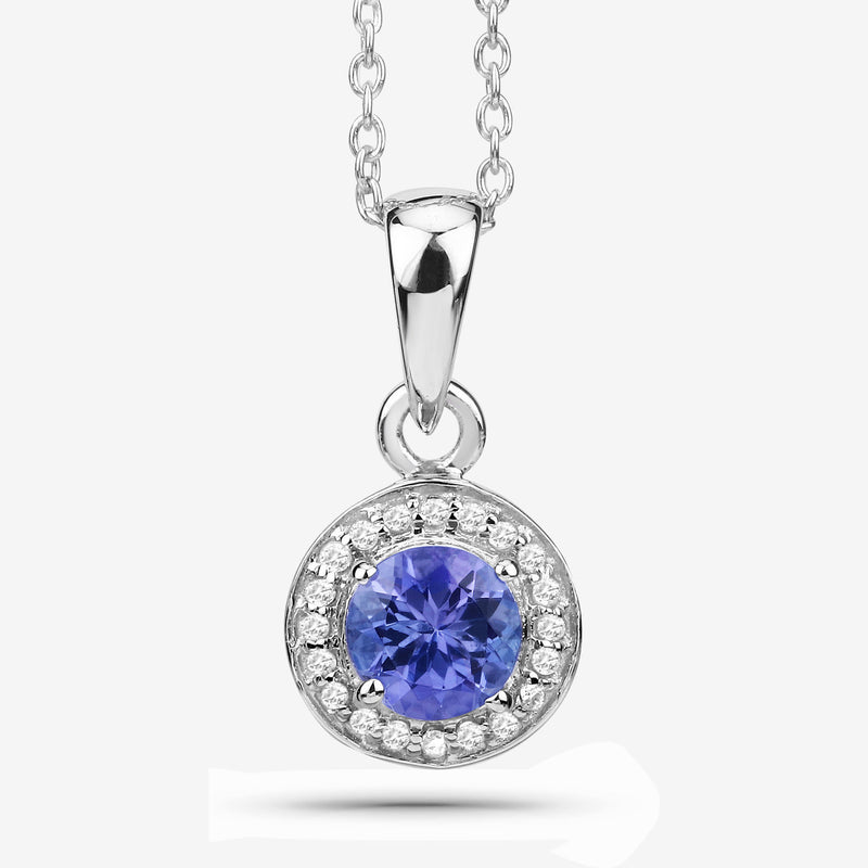 1.05 Carat Genuine Tanzanite and White Topaz .925 Sterling Silver Pendant