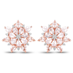 18K Rose Gold Plated 4.03 Carat Genuine Morganite and White Topaz .925 Sterling Silver Earrings