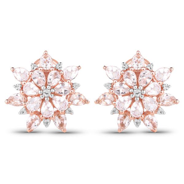 18K Rose Gold Plated 4.03 Carat Genuine Morganite and White Topaz .925 Sterling Silver Earrings