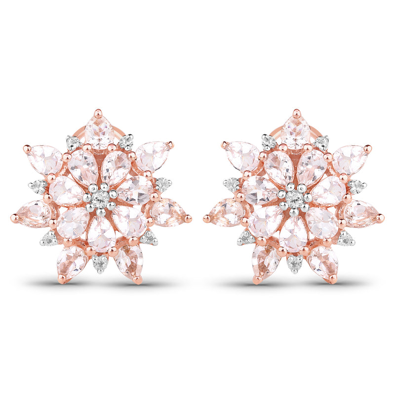 18K Rose Gold Plated 4.03 Carat Genuine Morganite and White Topaz .925 Sterling Silver Earrings