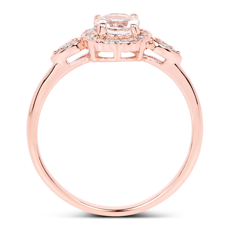 0.50 Carat Genuine Morganite and White Diamond 14K Rose Gold Ring