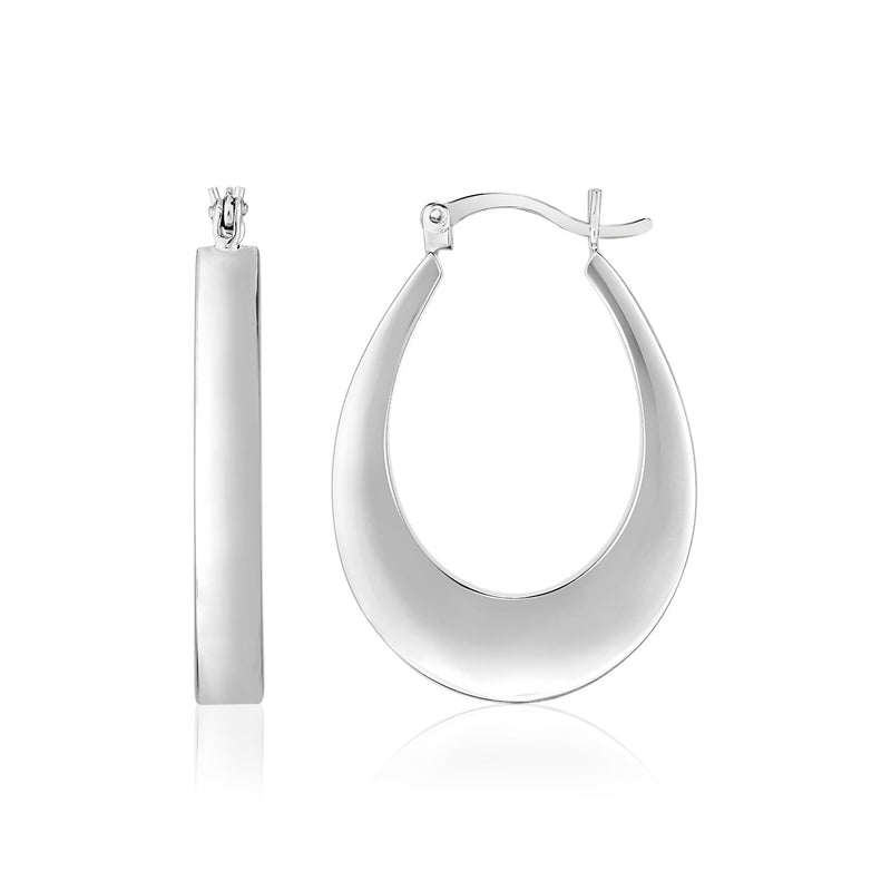 Sterling Silver Puffed Rectangular Profile Oval Hoop Earrings